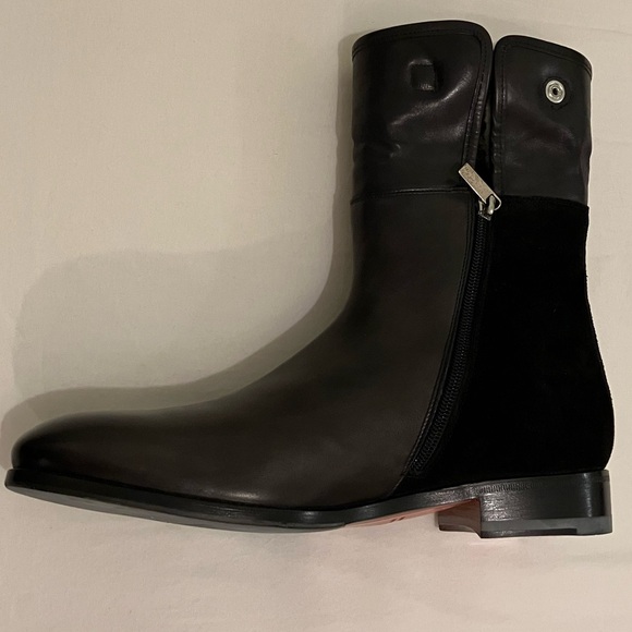 ~One Of a Kind~ SANTONI FUR LINED DRESS BOOTS LEATHER SUEDE BLACK NEW IN BOX 7.5 - Picture 4 of 10